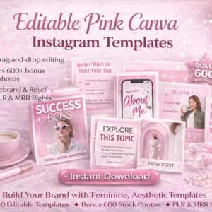 Pink Instagram Canva Templates Bundle | 100 Aesthetic Posts | PLR & MRR