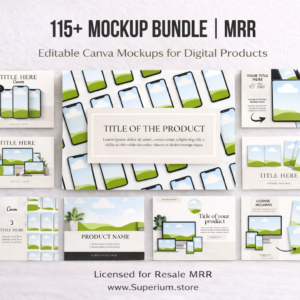 115+ Master Resell Rights Mockup Bundle – MRR & PLR Canva Mockups for eBooks, Planners, Online Courses & Digital Products