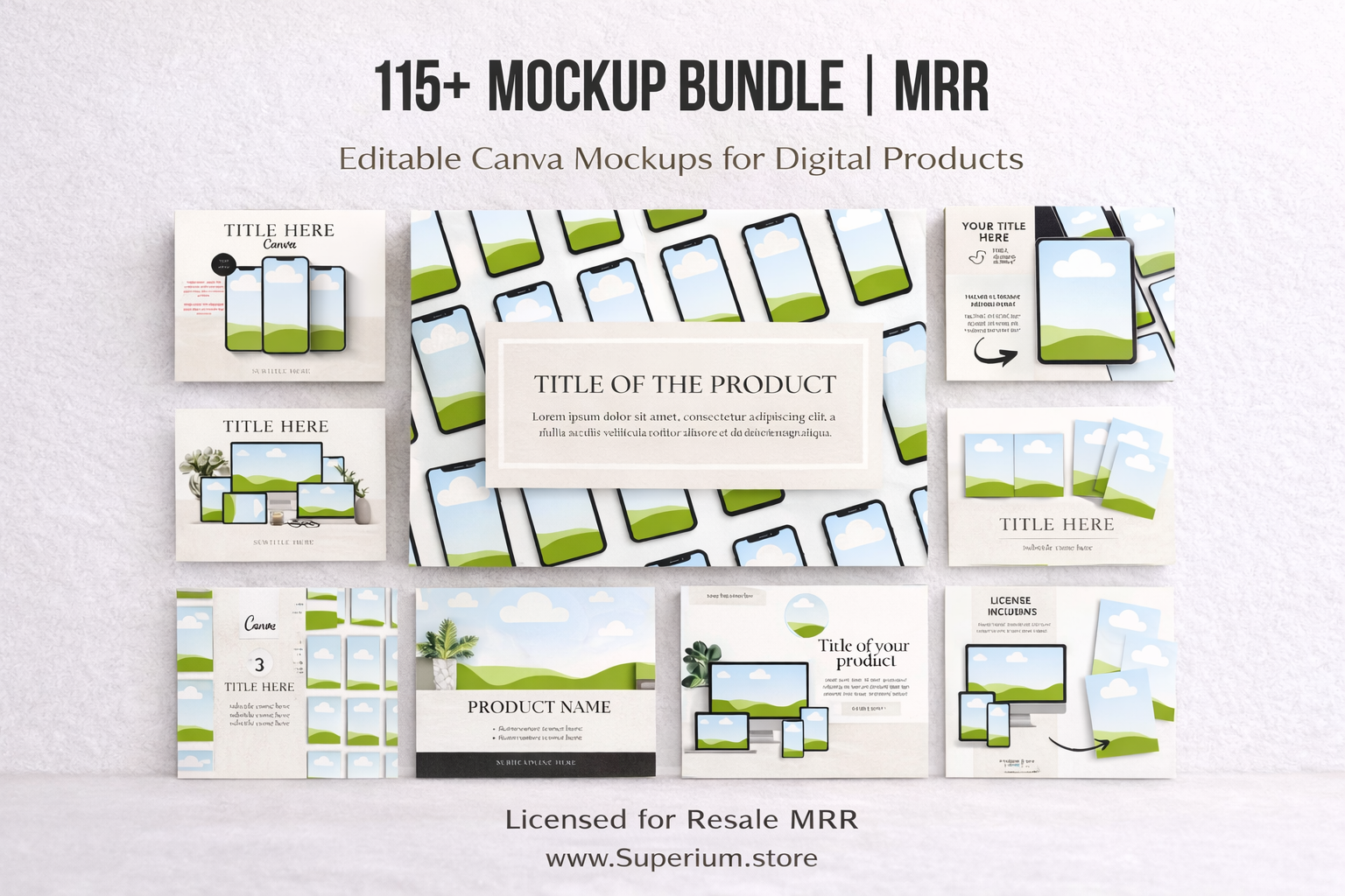 115+ Master Resell Rights Mockup Bundle – MRR & PLR Canva Mockups for eBooks, Planners, Online Courses & Digital Products